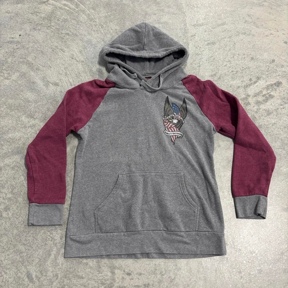 Vintage Harley Davidson Tucson AZ Eagle Flag Color Block Hoodie Women's L